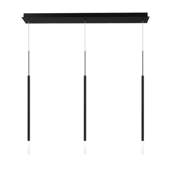 Wisp of light. This sleek and refined pendant is tipped with an acrylic diffuser, casting diffused illumination while emphasizing its minimalistic style. Collection: Viggo Finish: Black Width: 5.50" Height: 24.00" Length: 40.00" Weight: 12.13 lb Extension from Wall: 40.00" Bulbs Included Number of Bulbs: 3 Maximum Wattage: 5.00 W Bulb Type: Module Light Source: LED Light Output: 1528.00 lm Delivered Lumens: 401.00 lm Color Temperature: 2700 K CRI: 90 Dimmable Rated Average Life: 50000 Voltage: 120.00 V Material: Aluminum body with etched acrylic diffuser Country of Origin: China Safety Listing: ETL, cETL LED Manufacturer Warranty: 5 year