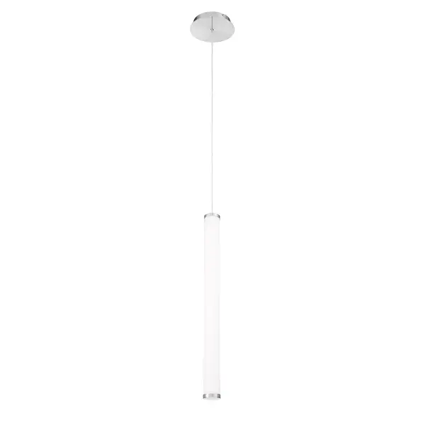 Symmetrical, cylindrical and aerodynamic. Brilliance alone or as a collection. Collection: Flare Sub-Brand: DweLED Finish: Brushed Nickel Notes: Flare 25" LED Pendant Light 3000K In Brushed Nickel Width: 2.50" Height: 25.00" Length: 2.50" Weight: 3.53 lb Extension from Wall: 2.50" Bulbs Included Number of Bulbs: 1 Maximum Wattage: 27.00 W Bulb Type: Module Bulb Base: LED Module Light Source: LED Light Output: 2426.00 lm Delivered Lumens: 1700.00 lm Color Temperature: 3000 K CRI: 90 Dimmable Rated Average Life: 50000 Voltage: 120.00 V Material: Aluminum with PC diffuser Country of Origin: China Safety Listing: ETL, cETL Safety Rating: ETL, cETL LED Manufacturer Warranty: 5 Year Functional, 2 Year Finish Parts Diagram
