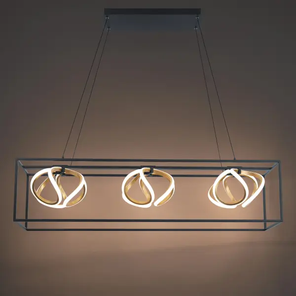 Omnidirectional diffused illumination with a jaw-dropping motif. Three orbital rings showcased within a stunning geometrical form add stylish architecture and gorgeous illumination to your space.