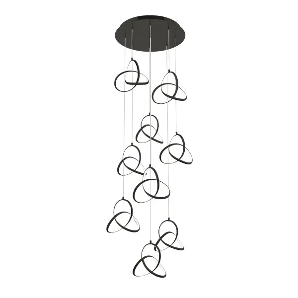 Twisted. A roller coaster-inspired lighting design, this masterpiece of artistry and light is crafted from single pieces that loop in and around themselves, creating dramatic strips of energy-efficient LED light.