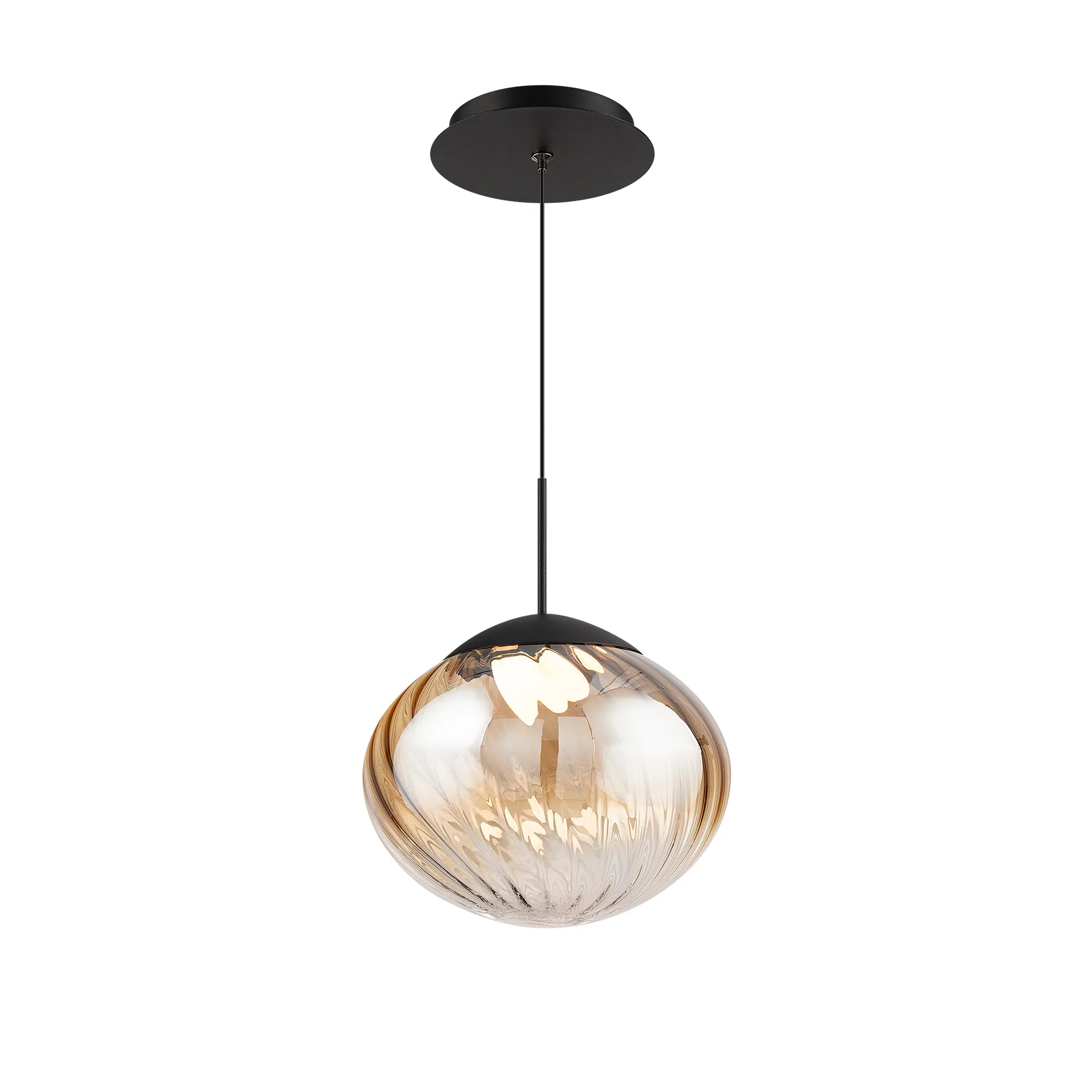 Swazey LED Pendant in Black/Amber Glass