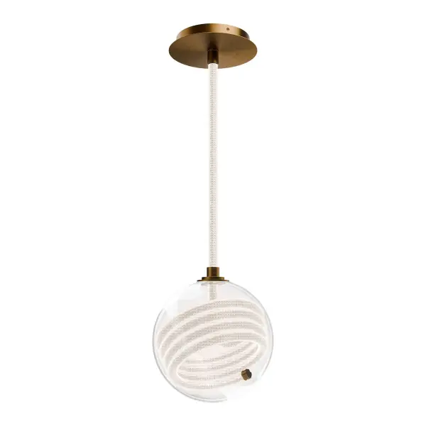 Whimsical yet poised, Roper weaves together form and flexibility in a striking display of modern creativity. A braided nylon mesh cord clasps a glass globe, where a LED tube winds gracefully within, casting soft illumination. The sculptural rope detail adds tactile warmth and movement, blurring the line between art and light.