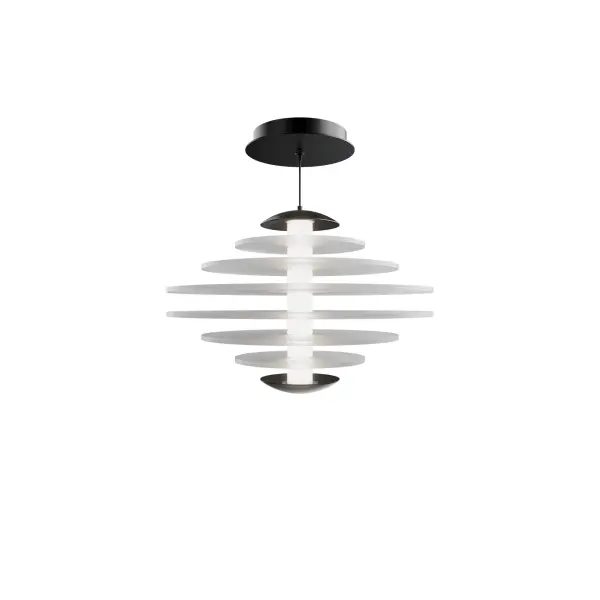 Fanciful yet refined, Loopey turns the simplicity of circles into an expressive design statement. Its tiered, etched acrylic rings seem to float in motion, creating soft waves of light that shimmer with dimension and depth.