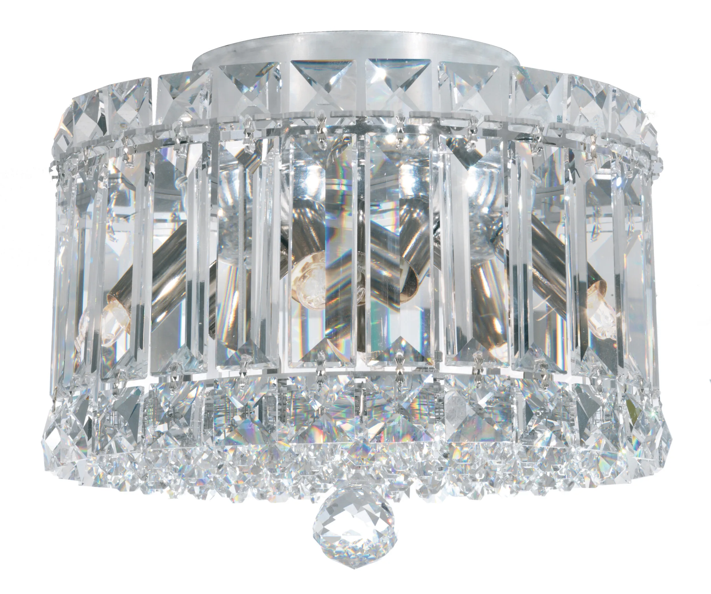 Plaza 4 Light 120V Flush Mount in Polished Stainless Steel with Optic Crystal