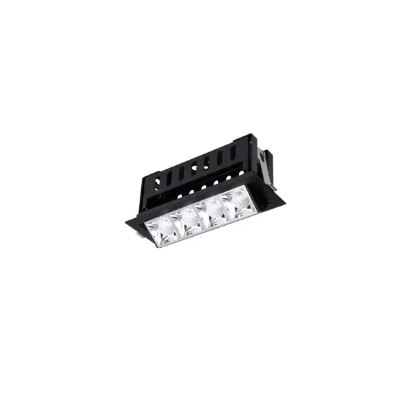 Multi Stealth recessed features a quiet aperture for a nearly glare free environment. Its linear multi cell form factor features a 1.5" aperture, with availability in up to 5 lengths. This series offers a downlight with 40° visual cutoff, an adjustable with 35° bi-directional tilt, and wall washer with specialized optics for even wall illumination. Trimmed and trimless options allow flexibility when integrating to building architecture. Collection: Multi Stealth Sub-Brand: WAC Lighting Finish: Chrome/Black Notes: Multi Stealth Adjustable Trim 4 Cell Spot Beam 3000K 90Cri In Chrome/Black Width: 2.95" Height: 3.05" Length: 7.76" Weight: 1.85 lb Extension from Wall: 7.76" Bulbs Included Number of Bulbs: 4 Maximum Wattage: 3.50 W Bulb Type: Module Light Source: LED Delivered Lumens: 1030.00 lm Color Temperature: 3000 K CRI: 90 Dimmable Beam Spread: 16.00° Rated Average Life: 50000 Material: Extruded aluminum with injection molded low glare bevel Country of Origin: China Safety Listing: ETL, cETL LED Manufacturer Warranty: 5 year