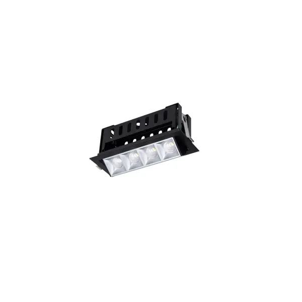 Multi Stealth recessed features a quiet aperture for a nearly glare free environment. Its linear multi cell form factor features a 1.5" aperture, with availability in up to 5 lengths. This series offers a downlight with 40° visual cutoff, an adjustable with 35° bi-directional tilt, and wall washer with specialized optics for even wall illumination. Trimmed and trimless options allow flexibility when integrating to building architecture. Collection: Multi Stealth Sub-Brand: WAC Lighting Finish: Haze/Black Notes: Multi Stealth Adjustable Trim 4 Cell Spot Beam 2700K 90Cri In Haze/Black Width: 2.95" Height: 3.05" Length: 7.76" Weight: 1.85 lb Extension from Wall: 7.76" Bulbs Included Number of Bulbs: 4 Maximum Wattage: 3.50 W Bulb Type: Module Light Source: LED Delivered Lumens: 980.00 lm Color Temperature: 2700 K CRI: 90 Dimmable Beam Spread: 16.00° Rated Average Life: 50000 Material: Extruded aluminum with injection molded low glare bevel Country of Origin: China Safety Listing: ETL, cETL LED Manufacturer Warranty: 5 year