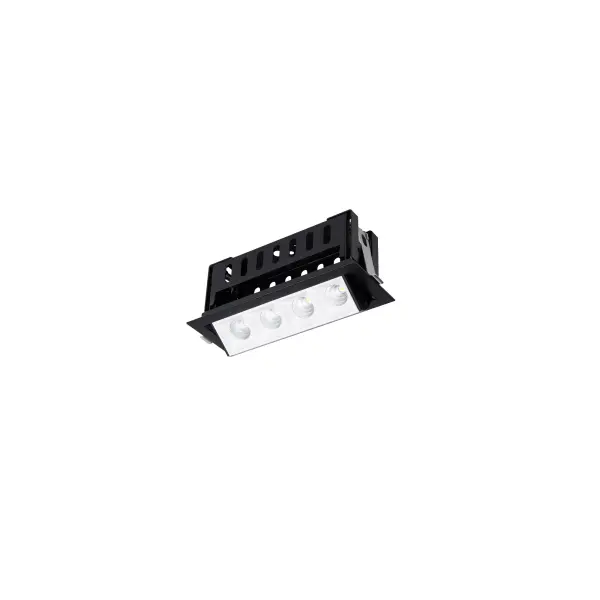 Multi Stealth recessed features a quiet aperture for a nearly glare free environment. Its linear multi cell form factor features a 1.5" aperture, with availability in up to 5 lengths. This series offers a downlight with 40° visual cutoff, an adjustable with 35° bi-directional tilt, and wall washer with specialized optics for even wall illumination. Trimmed and trimless options allow flexibility when integrating to building architecture. Collection: Multi Stealth Sub-Brand: WAC Lighting Finish: White/Black Notes: Multi Stealth Adjustable Trim 4 Cell Spot Beam 2700K 90Cri In White/Black Width: 2.95" Height: 3.05" Length: 7.76" Weight: 1.85 lb Extension from Wall: 7.76" Bulbs Included Number of Bulbs: 4 Maximum Wattage: 3.50 W Bulb Type: Module Light Source: LED Delivered Lumens: 980.00 lm Color Temperature: 2700 K CRI: 90 Dimmable Beam Spread: 16.00° Rated Average Life: 50000 Material: Extruded aluminum with injection molded low glare bevel Country of Origin: China Safety Listing: ETL, cETL LED Manufacturer Warranty: 5 year