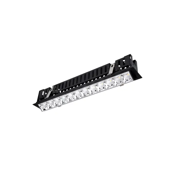 Multi Stealth recessed features a quiet aperture for a nearly glare free environment. Its linear multi cell form factor features a 1.5" aperture, with availability in up to 5 lengths. This series offers a downlight with 40° visual cutoff, an adjustable with 35° bi-directional tilt, and wall washer with specialized optics for even wall illumination. Trimmed and trimless options allow flexibility when integrating to building architecture. Collection: Multi Stealth Sub-Brand: WAC Lighting Finish: Chrome/Black Notes: Multi Stealth Adjustable Trim 12 Cell Spot Beam 4000K 90Cri In Chrome/Black Width: 2.95" Height: 3.05" Length: 19.76" Weight: 4.48 lb Extension from Wall: 19.76" Bulbs Included Number of Bulbs: 12 Maximum Wattage: 3.17 W Bulb Type: Module Light Source: LED Delivered Lumens: 3490.00 lm Color Temperature: 4000 K CRI: 90 Dimmable Beam Spread: 16.00° Rated Average Life: 50000 Material: Extruded aluminum with injection molded low glare bevel Country of Origin: China Safety Listing: ETL, cETL LED Manufacturer Warranty: 5 year