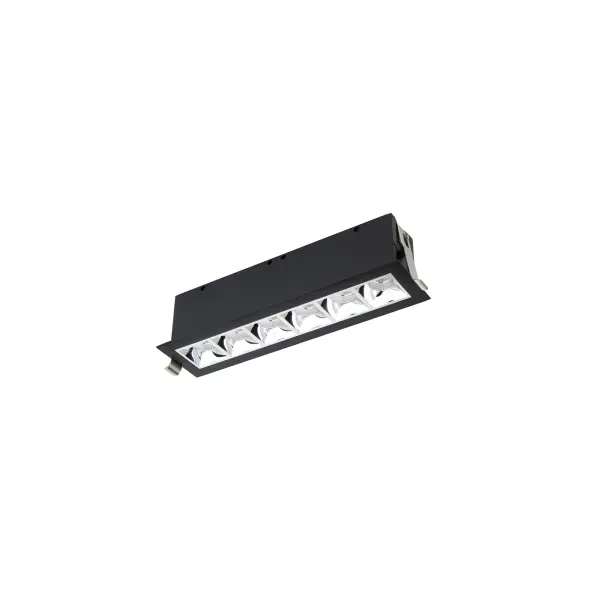 Multi Stealth recessed features a quiet aperture for a nearly glare free environment. Its linear multi cell form factor features a 1.5" aperture, with availability in up to 5 lengths. This series offers a downlight with 40° visual cutoff, an adjustable with 35° bi-directional tilt, and wall washer with specialized optics for even wall illumination. Trimmed and trimless options allow flexibility when integrating to building architecture. Collection: Multi Stealth Sub-Brand: WAC Lighting Finish: Chrome/Black Notes: Multi Stealth Downlight Trim 6 Cell Flood Beam 4000K 90Cri In Chrome/Black Width: 2.54" Height: 2.63" Length: 10.00" Weight: 1.78 lb Extension from Wall: 10.00" Bulbs Included Number of Bulbs: 6 Maximum Wattage: 3.33 W Bulb Type: Module Light Source: LED Delivered Lumens: 1760.00 lm Color Temperature: 4000 K CRI: 90 Dimmable Beam Spread: 45.00° Rated Average Life: 50000 Material: Extruded aluminum with injection molded low glare bevel Country of Origin: China Safety Listing: ETL, cETL LED Manufacturer Warranty: 5 year