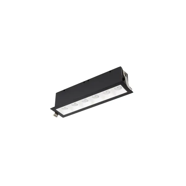 Multi Stealth recessed features a quiet aperture for a nearly glare free environment. Its linear multi cell form factor features a 1.5" aperture, with availability in up to 5 lengths. This series offers a downlight with 40° visual cutoff, an adjustable with 35° bi-directional tilt, and wall washer with specialized optics for even wall illumination. Trimmed and trimless options allow flexibility when integrating to building architecture. Collection: Multi Stealth Sub-Brand: WAC Lighting Finish: White/Black Notes: Multi Stealth Downlight Trim 6 Cell Flood Beam 3500K 90Cri In White/Black Width: 2.54" Height: 2.63" Length: 10.00" Weight: 1.78 lb Extension from Wall: 10.00" Bulbs Included Number of Bulbs: 6 Maximum Wattage: 3.33 W Bulb Type: Module Light Source: LED Delivered Lumens: 1730.00 lm Color Temperature: 3500 K CRI: 90 Dimmable Beam Spread: 45.00° Rated Average Life: 50000 Material: Extruded aluminum with injection molded low glare bevel Country of Origin: China Safety Listing: ETL, cETL LED Manufacturer Warranty: 5 year