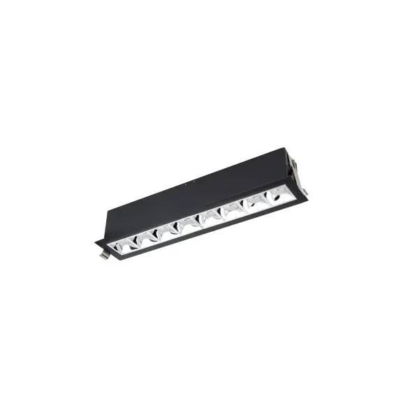 Multi Stealth recessed features a quiet aperture for a nearly glare free environment. Its linear multi cell form factor features a 1.5" aperture, with availability in up to 5 lengths. This series offers a downlight with 40° visual cutoff, an adjustable with 35° bi-directional tilt, and wall washer with specialized optics for even wall illumination. Trimmed and trimless options allow flexibility when integrating to building architecture. Collection: Multi Stealth Sub-Brand: WAC Lighting Finish: Chrome/Black Notes: Multi Stealth Downlight Trim 8 Cell Flood Beam 2700K 90Cri In Chrome/Black Width: 2.54" Height: 2.63" Length: 13.00" Weight: 2.25 lb Extension from Wall: 13.00" Bulbs Included Number of Bulbs: 8 Maximum Wattage: 3.38 W Bulb Type: Module Light Source: LED Delivered Lumens: 2100.00 lm Color Temperature: 2700 K CRI: 90 Dimmable Beam Spread: 45.00° Rated Average Life: 50000 Material: Extruded aluminum with injection molded low glare bevel Country of Origin: China Safety Listing: ETL, cETL LED Manufacturer Warranty: 5 year