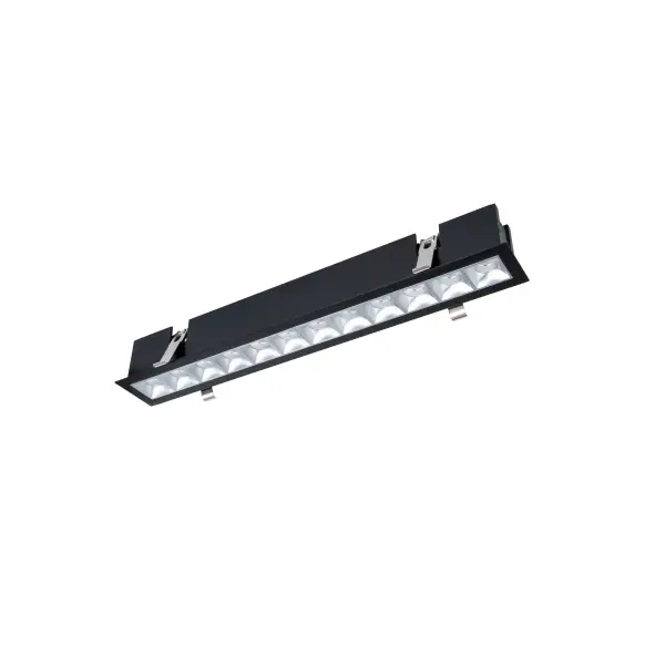 Multi Stealth recessed features a quiet aperture for a nearly glare free environment. Its linear multi cell form factor features a 1.5" aperture, with availability in up to 5 lengths. This series offers a downlight with 40° visual cutoff, an adjustable with 35° bi-directional tilt, and wall washer with specialized optics for even wall illumination. Trimmed and trimless options allow flexibility when integrating to building architecture. Collection: Multi Stealth Sub-Brand: WAC Lighting Finish: Chrome/Black Notes: Multi Stealth Downlight Trim 12 Cell Flood Beam 3500K 90Cri In Chrome/Black Width: 2.54" Height: 2.63" Length: 19.00" Weight: 3.42 lb Extension from Wall: 19.00" Bulbs Included Number of Bulbs: 12 Maximum Wattage: 3.17 W Bulb Type: Module Light Source: LED Delivered Lumens: 3500.00 lm Color Temperature: 3500 K CRI: 90 Dimmable Beam Spread: 45.00° Rated Average Life: 50000 Material: Extruded aluminum with injection molded low glare bevel Country of Origin: China Safety Listing: ETL, cETL LED Manufacturer Warranty: 5 year