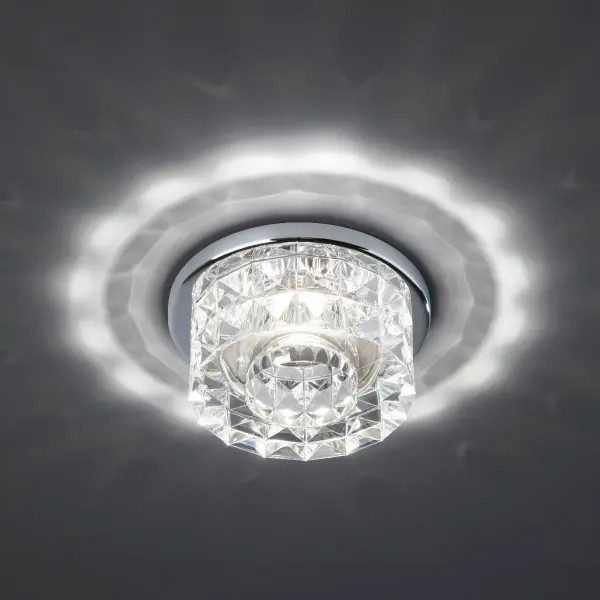 Crown your ceilings with contemporary, faceted clear elements that sparkle beautifully and are enhanced with chrome trim. Designed with high-clarity acrylic molded to recreate the look  of authentic crystal. ELIPSE projects light in a brilliant display across the ceiling, transforming its environment with an enduring and glamorous presence.