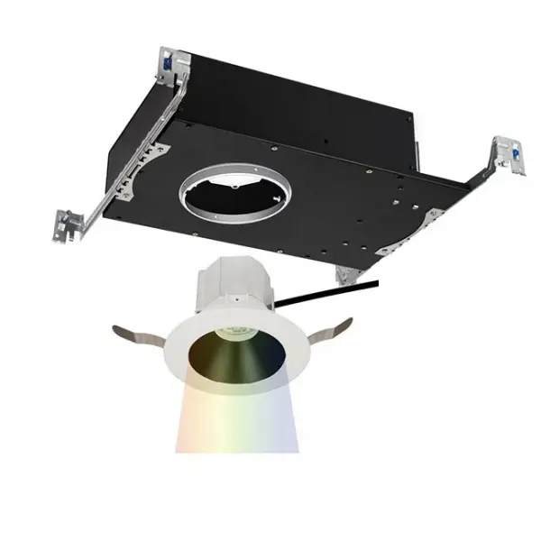 Aether Color Changing is a high-performance recessed downlight with a state-of-the-art color and CCT tuning LED controlled by DMX-512A and 0-10V technology. Available in a variety of trim options including a sleek trimless option which can be spackled directly up to the aperture. At 3.5" in housing height, Aether is designed to fit the most difficult tight plenum spaces.