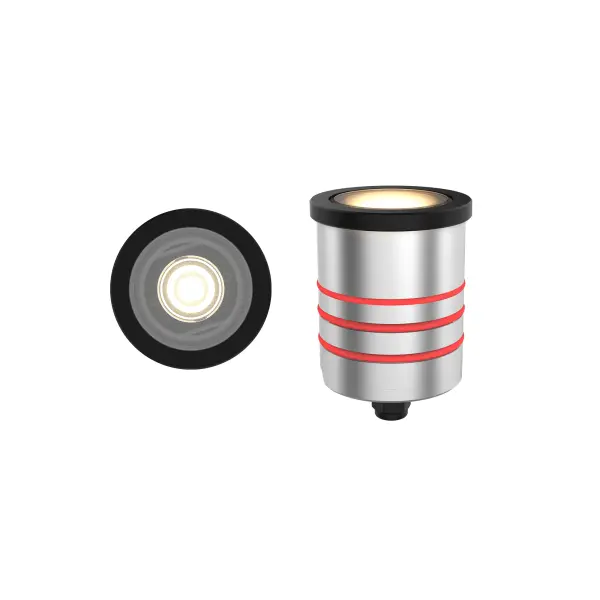 LED recessed inground indicator luminaire for both soft and hard ground applications available in 1" or 2" sizes with round, slim, slotted face plate options.  The indicator light is perfect for indoor and outdoor applications, including wells and ponds, decks and patios, inground, as well as ceiling and wall applications.  Factory sealed and IP68 Rated for Wet Locations or continuous immersion up to 5 meters underwater.  Each indicator light includes 6' of low voltage burial cable, direct burial gel-filled wire nuts, and an optional spring retention clip. WAC power supply is required.  Concrete Pour Kits are available for additional installation options.