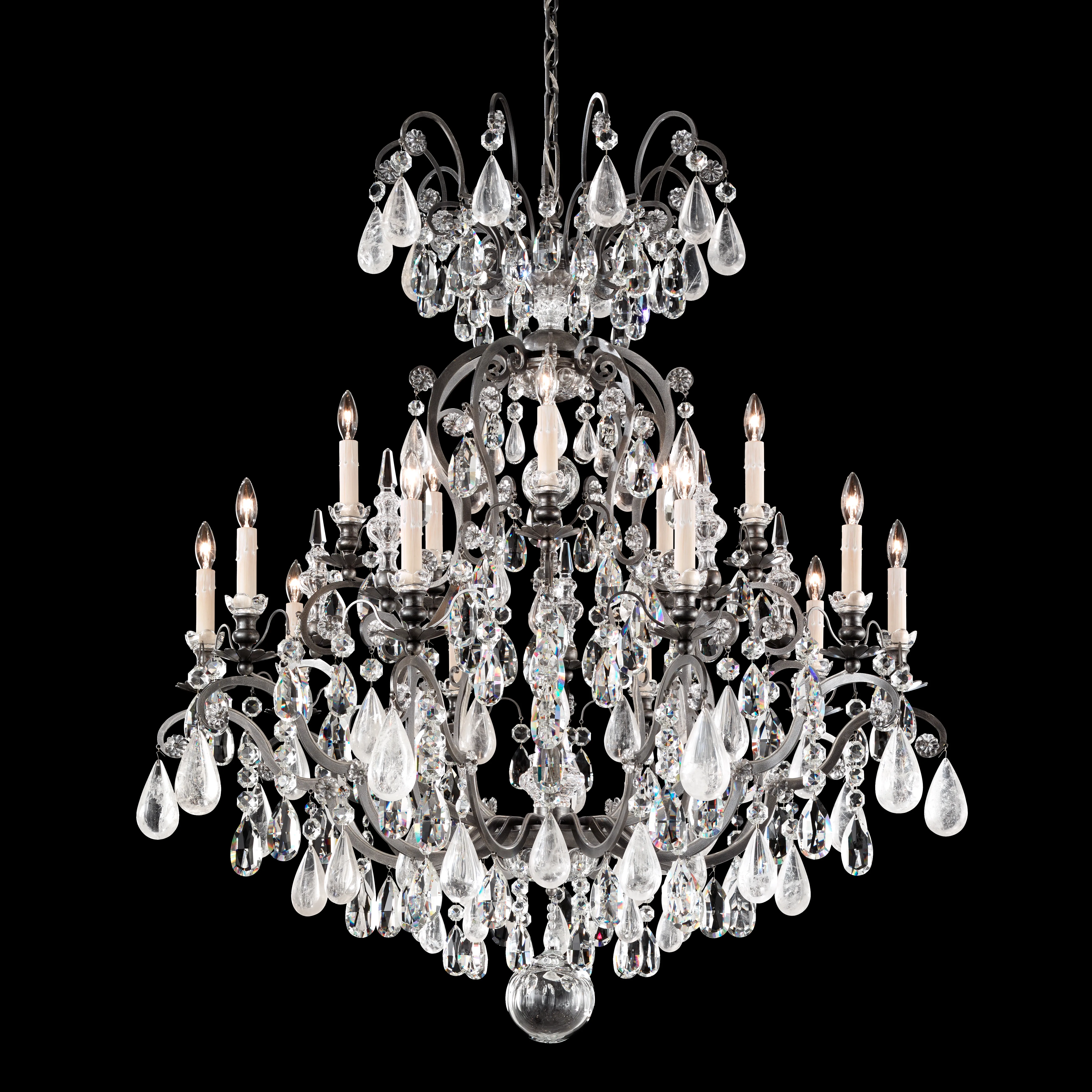 Renaissance Rock Crystal 16 Light 120V Chandelier in Heirloom Gold with Amethyst & Black Diamond Quartz Crystal