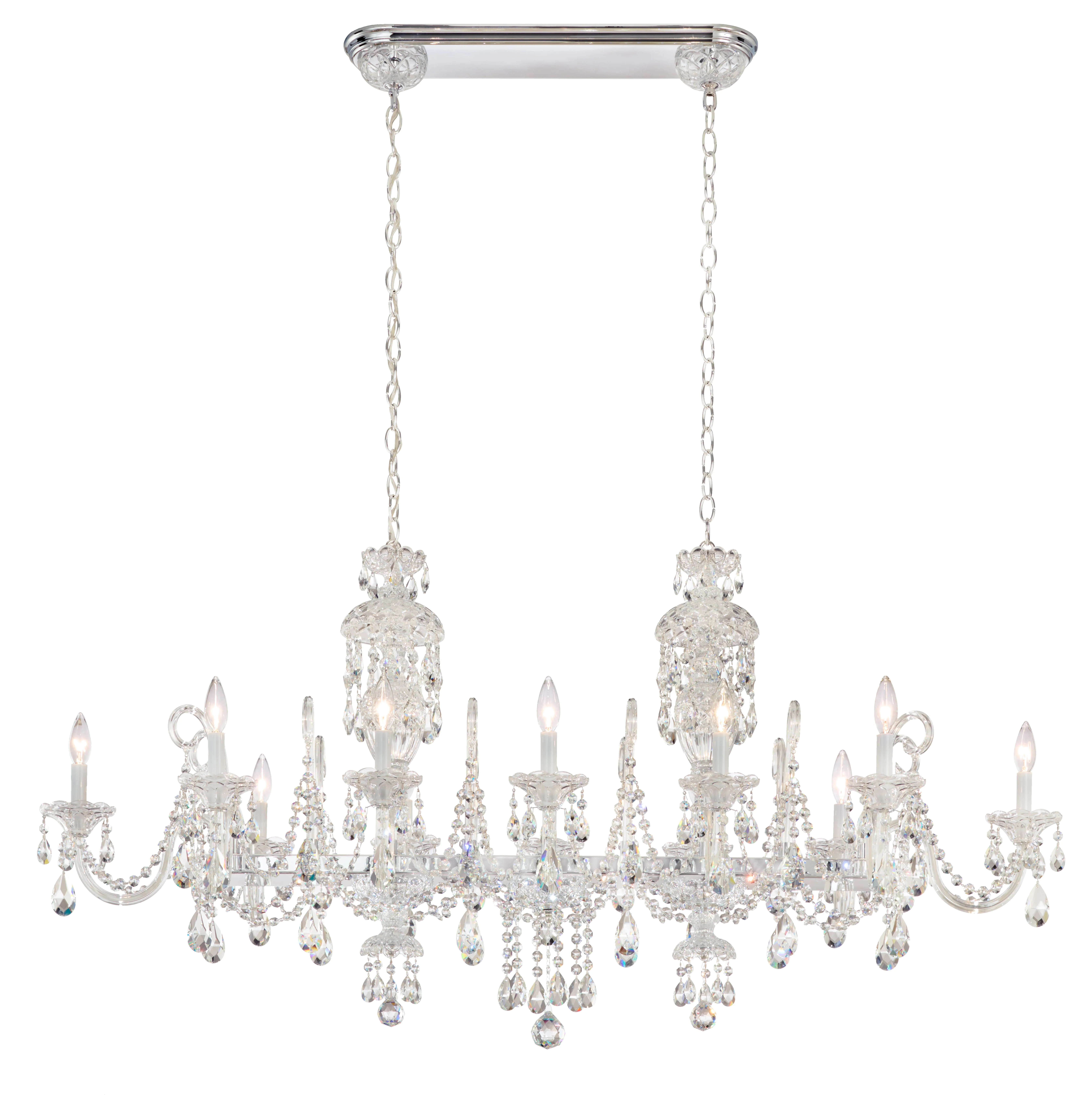 Sterling Linear 12 Light 120V Chandelier in Polished Silver with Heritage Handcut Crystal