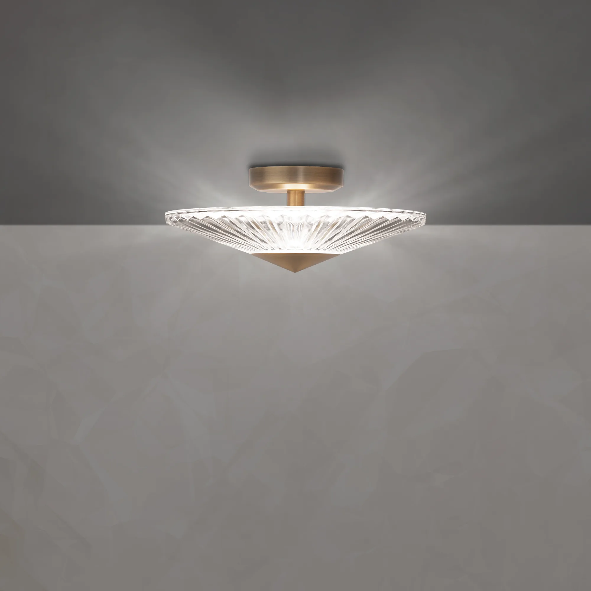 Origami 16IN LED 3000K/3500K/4000K 120V/277V Semi-Flush Mount in Aged Brass with Heritage Handcut Crystal