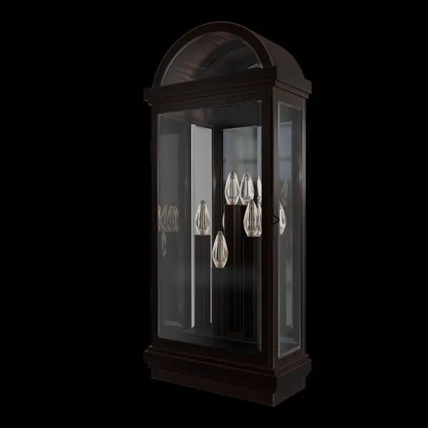 The Villenova outdoor wall lantern features a gracefully arched top and beveled frame, all finished in elegant black with subtly burnished edges. Clear beveled glass panels surrounding square candle-style lights lend a modern touch, while a decorative overlay hinge adds a refined, detailed accent. Villenova is perfect for enhancing outdoor spaces with timeless elegance and contemporary flair.