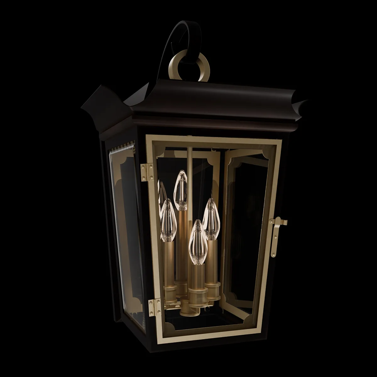 Ausable 4 Light 120V Outdoor Wall Lighting in Black and Burnished Brass