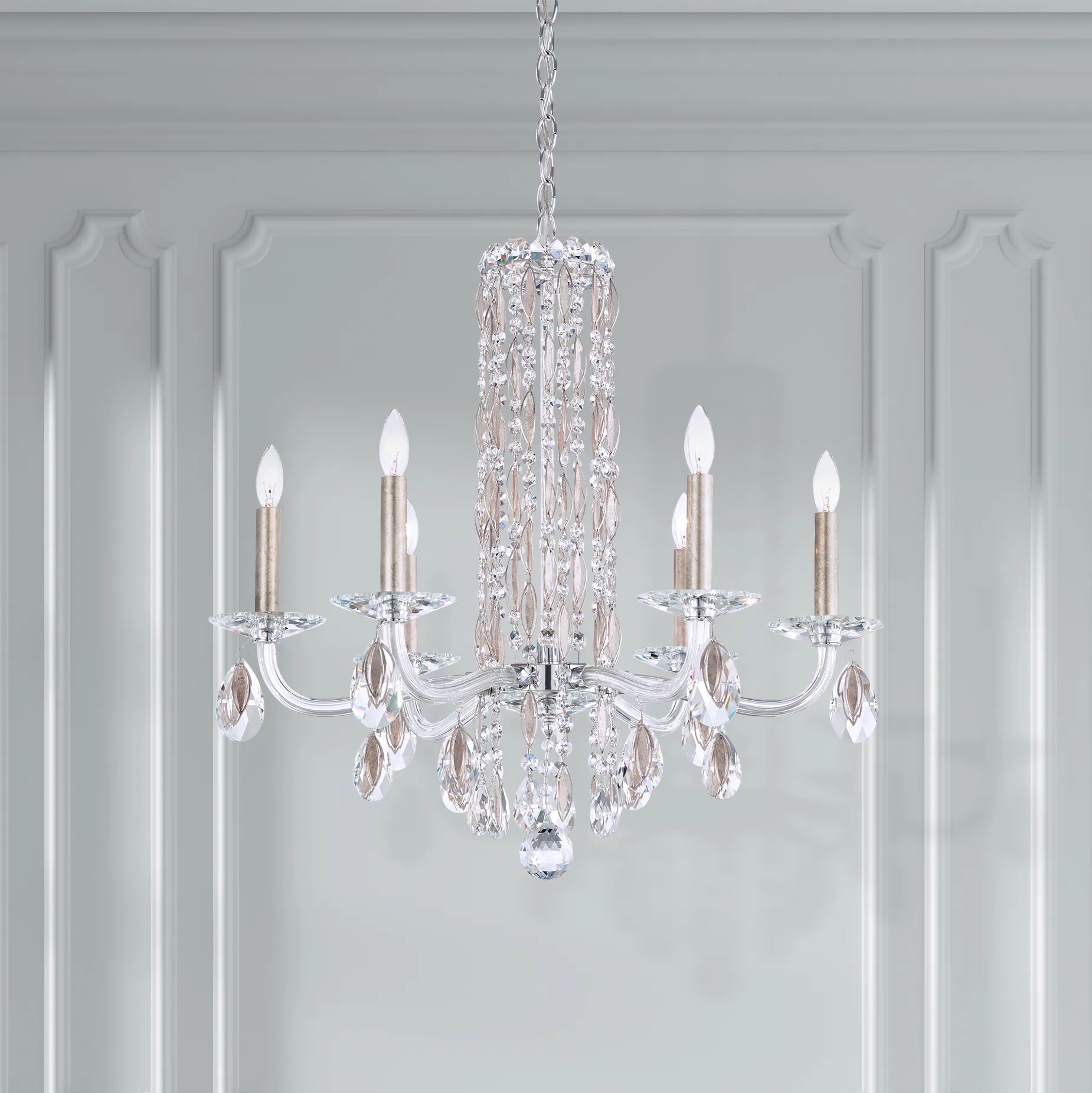 Siena 6 Light 120V Chandelier in White with Heritage Handcut Crystal