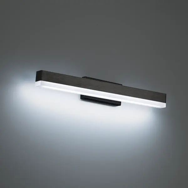 Quietly sleek. An underlying way of light. Collection: Styx Sub-Brand: DweLED Finish: Brushed Black Notes: Styx 19" LED Bath & Wall Light 2700K/3000K/3500K In Black Width: 2.50" Height: 3.00" Length: 18.63" Weight: 2.65 lb Extension from Wall: 18.63" Bulbs Included Number of Bulbs: 1 Maximum Wattage: 16.00 W Bulb Type: Module Light Source: LED Light Output: 1247.00 lm Delivered Lumens: 688.00 lm Color Temperature: 2700 K CRI: 90 Dimmable Rated Average Life: 50000 Voltage: 120.00 V Material: Aluminum body, acrylic diffuser Country of Origin: China Safety Listing: ETL, cETL LED Manufacturer Warranty: 5 year