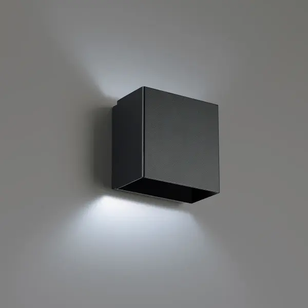 Utilitarian indirect illumination. Elevate the space. Collection: Boxi Sub-Brand: DweLED Finish: Black Notes: Boxi 5" LED Wall Sconce 3500K In Black Width: 3.00" Height: 4.75" Length: 4.75" Weight: 2.21 lb Extension from Wall: 4.75" Bulbs Included Number of Bulbs: 1 Maximum Wattage: 6.00 W Bulb Type: Module Light Source: LED Light Output: 279.00 lm Delivered Lumens: 109.00 lm Color Temperature: 3500 K CRI: 90 Dimmable Rated Average Life: 54000 Voltage: 120.00 V Material: Steel body, glass diffuser Country of Origin: China Safety Listing: ETL, cETL LED Manufacturer Warranty: 5 year