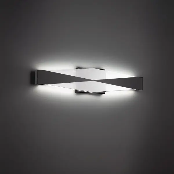 Uniting clean geometric lines. Even, edge-lit LED illumination is dispersed through an elongated diamond shape.
