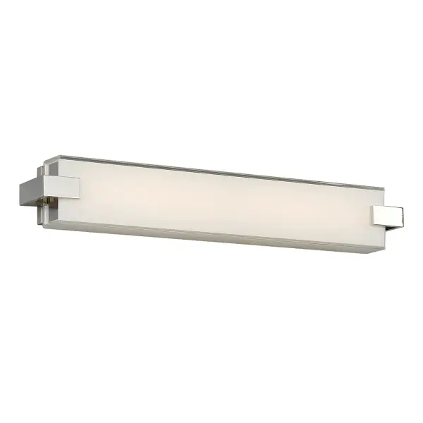 Two polished nickel clips gently restrain the tempered, mitered glass diffuser.  An elegant meditation on balance.