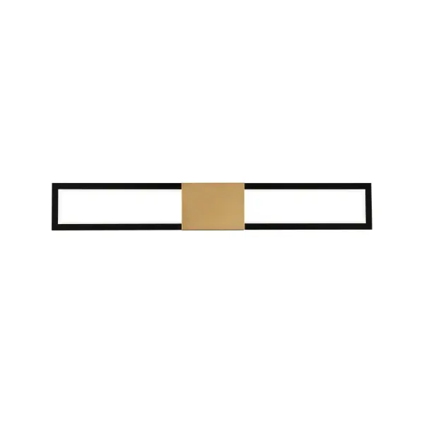 Plane geometry. This layered design features a sleek, illuminated rectangle punctuated by an opaque square, bringing substance to style. Collection: Peekaboo Finish: Black/Aged Brass Width: 1.88" Height: 4.75" Length: 32.00" Weight: 3.35 lb Extension from Wall: 32.00" Bulbs Included Number of Bulbs: 1 Maximum Wattage: 20.00 W Bulb Type: Module Light Source: LED Light Output: 1006.00 lm Delivered Lumens: 833.00 lm Color Temperature: 2700 K CRI: 90 Dimmable Rated Average Life: 50000 Voltage: 120.00 V Material: Aluminum body, with acrylic diffuser Country of Origin: China Safety Listing: ETL, cETL LED Manufacturer Warranty: 5 year