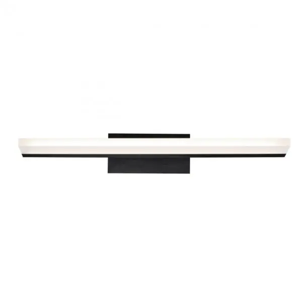 Designed to fit into today's distinctive bathrooms. Level features a sleek acrylic shade and a rich finish. Sure to enhance a variety of transitional bathrooms and powder rooms with a clean look and balanced, consistent illumination. Collection: Level Sub-Brand: DweLED Finish: Brushed Black Notes: Level 18" LED Bath & Wall Light 3500K In Black Width: 4.00" Height: 3.00" Length: 19.00" Weight: 2.65 lb Extension from Wall: 19.00" Bulbs Included Number of Bulbs: 1 Maximum Wattage: 16.00 W Bulb Type: Module Bulb Base: LED Module Light Source: LED Light Output: 1300.00 lm Delivered Lumens: 865.00 lm Color Temperature: 3500 K CRI: 90 Dimmable Rated Average Life: 54000 Voltage: 120.00 V Material: Aluminum body with thin frosted acrylic diffuser Country of Origin: China Safety Listing: ETL, cETL Safety Rating: ETL, cETL LED Manufacturer Warranty: 5 Year Functional, 2 Year Finish Parts Diagram