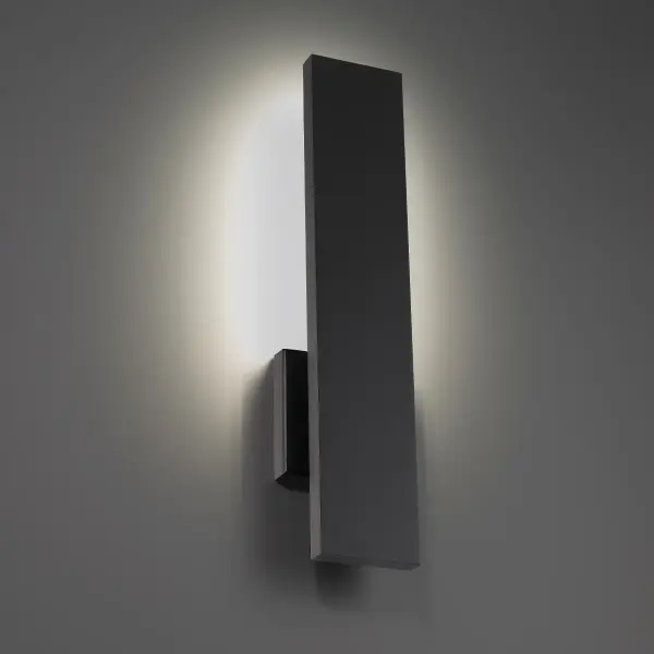 Majestic, keen and sharp. A signature silhouette. Collection: Stag Sub-Brand: DweLED Finish: Black Notes: Stag 18" LED Outdoor Wall Sconce Light 3000K In Black Width: 2.50" Height: 18.00" Length: 4.50" Weight: 5.12 lb Extension from Wall: 4.50" Bulbs Included Number of Bulbs: 1 Maximum Wattage: 16.00 W Bulb Type: Module Light Source: LED Light Output: 1265.00 lm Delivered Lumens: 789.00 lm Color Temperature: 3000 K CRI: 90 Dimmable Rated Average Life: 54000 Voltage: 120.00 V Material: Aluminum body, frosted glass diffuser Country of Origin: China Safety Listing: ETL, cETL LED Manufacturer Warranty: 5 year