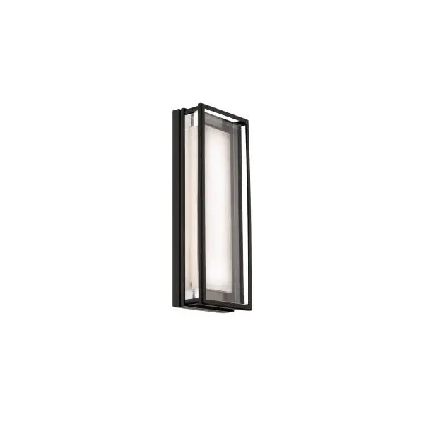 A slab of bark-textured acrylic gives an organic feel to this otherwise sleek silhouette. Patterned illumination spills from its ruffled surface.