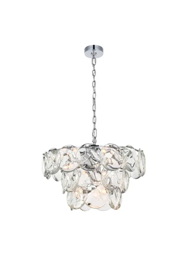 Dimensions
Chain/Rod Length: 59"
Length: 24"
Width: 24"
Height: 14"
Maximum Height: 79"
Wire Length: 142"
Specifications
Assembly Required: yes
Bulb Included: No
Crystal/Glass Color: Clear
Dimmable: Yes
Distressed Finish: No
Dry/Wet/Damp: Dry
ETL: Yes
Finish (Color): Chrome and Clear
Fixture Material: Iron and Crystal
Hanging Device: Chain
Hardware Finish: Chrome
Harware Material: Iron
Max/Nominal Watt: 480W
Number of Lights: 12
Product Shape: Round
Product Type: Chandeliers
Product Warranty: 1 year limited
Socket Type: E12
Voltage: 110V - 125V
Wattage/Bulb: 40W
Weight: 50
Wire Included: Yes
Shipment type: Small parcel