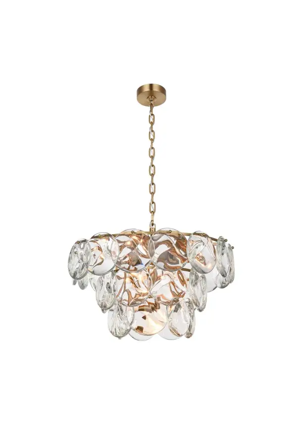 Dimensions
Chain/Rod Length: 59"
Length: 24"
Width: 24"
Height: 14"
Maximum Height: 79"
Wire Length: 142"
Specifications
Assembly Required: yes
Bulb Included: No
Crystal/Glass Color: Clear
Dimmable: Yes
Distressed Finish: No
Dry/Wet/Damp: Dry
ETL: Yes
Finish (Color): Satin Gold and Clear
Fixture Material: Iron and Crystal
Hanging Device: Chain
Hardware Finish: Satin Gold
Harware Material: Iron
Max/Nominal Watt: 480W
Number of Lights: 12
Product Shape: Round
Product Type: Chandeliers
Product Warranty: 1 year limited
Socket Type: E12
Voltage: 110V - 125V
Wattage/Bulb: 40W
Weight: 50
Wire Included: Yes
Shipment type: Small parcel