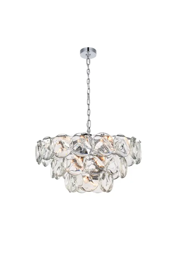 Dimensions
Chain/Rod Length: 59"
Length: 28"
Width: 28"
Height: 14"
Maximum Height: 79"
Wire Length: 142"
Specifications
Assembly Required: yes
Bulb Included: No
Crystal/Glass Color: Clear
Dimmable: Yes
Distressed Finish: No
Dry/Wet/Damp: Dry
ETL: Yes
Finish (Color): Chrome and Clear
Fixture Material: Iron and Crystal
Hanging Device: Chain
Hardware Finish: Chrome
Harware Material: Iron
Max/Nominal Watt: 560W
Number of Lights: 14
Product Shape: Round
Product Type: Chandeliers
Product Warranty: 1 year limited
Socket Type: E12
Voltage: 110V - 125V
Wattage/Bulb: 40W
Weight: 60
Wire Included: Yes
Shipment type: Small parcel