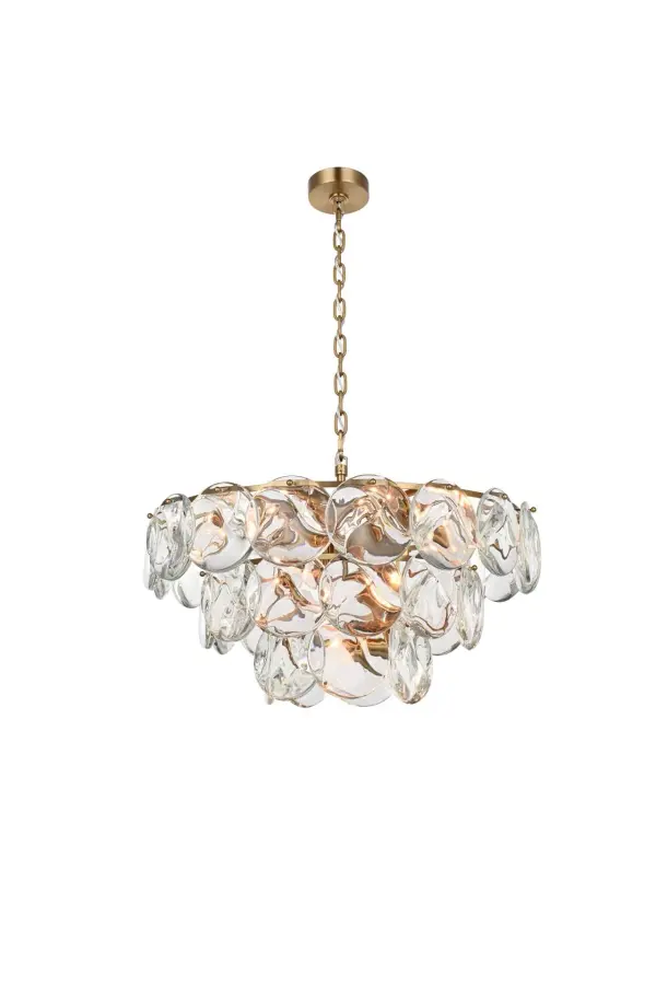 Dimensions
Chain/Rod Length: 59"
Length: 28"
Width: 28"
Height: 14"
Maximum Height: 79"
Wire Length: 142"
Specifications
Assembly Required: yes
Bulb Included: No
Crystal/Glass Color: Clear
Dimmable: Yes
Distressed Finish: No
Dry/Wet/Damp: Dry
ETL: Yes
Finish (Color): Satin Gold and Clear
Fixture Material: Iron and Crystal
Hanging Device: Chain
Hardware Finish: Satin Gold
Harware Material: Iron
Max/Nominal Watt: 560W
Number of Lights: 14
Product Shape: Round
Product Type: Chandeliers
Product Warranty: 1 year limited
Socket Type: E12
Voltage: 110V - 125V
Wattage/Bulb: 40W
Weight: 60
Wire Included: Yes
Shipment type: Small parcel