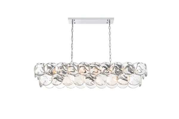 Dimensions
Chain/Rod Length: 59"
Length: 48"
Width: 12"
Height: 10"
Maximum Height: 76"
Wire Length: 142"
Specifications
Assembly Required: yes
Bulb Included: No
Crystal/Glass Color: Clear
Dimmable: Yes
Distressed Finish: No
Dry/Wet/Damp: Dry
ETL: Yes
Finish (Color): Chrome and Clear
Fixture Material: Iron and Crystal
Hanging Device: Chain
Hardware Finish: Chrome
Harware Material: Iron
Max/Nominal Watt: 800W
Number of Lights: 20
Product Shape: Rectangle
Product Type: Chandeliers
Product Warranty: 1 year limited
Socket Type: E12
Voltage: 110V - 125V
Wattage/Bulb: 40W
Weight: 76
Wire Included: Yes
Shipment type: Small parcel