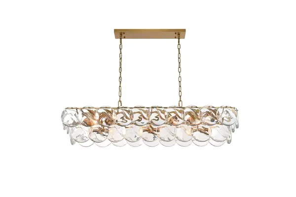 Dimensions
Chain/Rod Length: 59"
Length: 48"
Width: 12"
Height: 10"
Maximum Height: 76"
Wire Length: 142"
Specifications
Assembly Required: yes
Bulb Included: No
Crystal/Glass Color: Clear
Dimmable: Yes
Distressed Finish: No
Dry/Wet/Damp: Dry
ETL: Yes
Finish (Color): Satin Gold and Clear
Fixture Material: Iron and Crystal
Hanging Device: Chain
Hardware Finish: Satin Gold
Harware Material: Iron
Max/Nominal Watt: 800W
Number of Lights: 20
Product Shape: Rectangle
Product Type: Chandeliers
Product Warranty: 1 year limited
Socket Type: E12
Voltage: 110V - 125V
Wattage/Bulb: 40W
Weight: 76
Wire Included: Yes
Shipment type: Small parcel