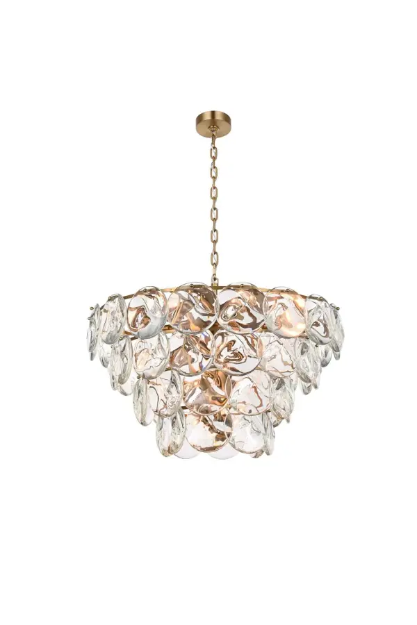 Dimensions
Chain/Rod Length: 59"
Length: 30.5"
Width: 30.5"
Height: 18"
Maximum Height: 86"
Wire Length: 142"
Specifications
Assembly Required: yes
Bulb Included: No
Crystal/Glass Color: Clear
Dimmable: Yes
Distressed Finish: No
Dry/Wet/Damp: Dry
ETL: Yes
Finish (Color): Satin Gold and Clear
Fixture Material: Iron and Crystal
Hanging Device: Chain
Hardware Finish: Satin Gold
Harware Material: Iron
Max/Nominal Watt: 840W
Number of Lights: 21
Product Shape: Round
Product Type: Chandeliers
Product Warranty: 1 year limited
Socket Type: E12
Voltage: 110V - 125V
Wattage/Bulb: 40W
Weight: 86
Wire Included: Yes
Shipment type: Oversize ground