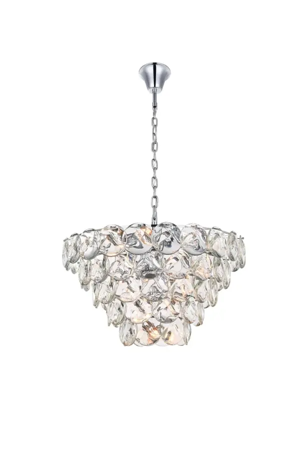 Dimensions
Chain/Rod Length: 59"
Length: 36.5"
Width: 36.5"
Height: 21.5"
Maximum Height: 97"
Wire Length: 142"
Specifications
Assembly Required: yes
Bulb Included: No
Crystal/Glass Color: Clear
Dimmable: Yes
Distressed Finish: No
Dry/Wet/Damp: Dry
ETL: Yes
Finish (Color): Chrome and Clear
Fixture Material: Iron and Crystal
Hanging Device: Chain
Hardware Finish: Chrome
Harware Material: Iron
Max/Nominal Watt: 1160W
Number of Lights: 29
Product Shape: Round
Product Type: Chandeliers
Product Warranty: 1 year limited
Socket Type: E12
Voltage: 110V - 125V
Wattage/Bulb: 40W
Weight: 128
Wire Included: Yes
Shipment type: LTL