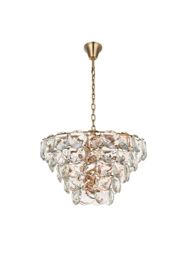 Dimensions
Chain/Rod Length: 59"
Length: 36.5"
Width: 36.5"
Height: 21.5"
Maximum Height: 97"
Wire Length: 142"
Specifications
Assembly Required: yes
Bulb Included: No
Crystal/Glass Color: Clear
Dimmable: Yes
Distressed Finish: No
Dry/Wet/Damp: Dry
ETL: Yes
Finish (Color): Satin Gold and Clear
Fixture Material: Iron and Crystal
Hanging Device: Chain
Hardware Finish: Satin Gold
Harware Material: Iron
Max/Nominal Watt: 1160W
Number of Lights: 29
Product Shape: Round
Product Type: Chandeliers
Product Warranty: 1 year limited
Socket Type: E12
Voltage: 110V - 125V
Wattage/Bulb: 40W
Weight: 128
Wire Included: Yes
Shipment type: LTL