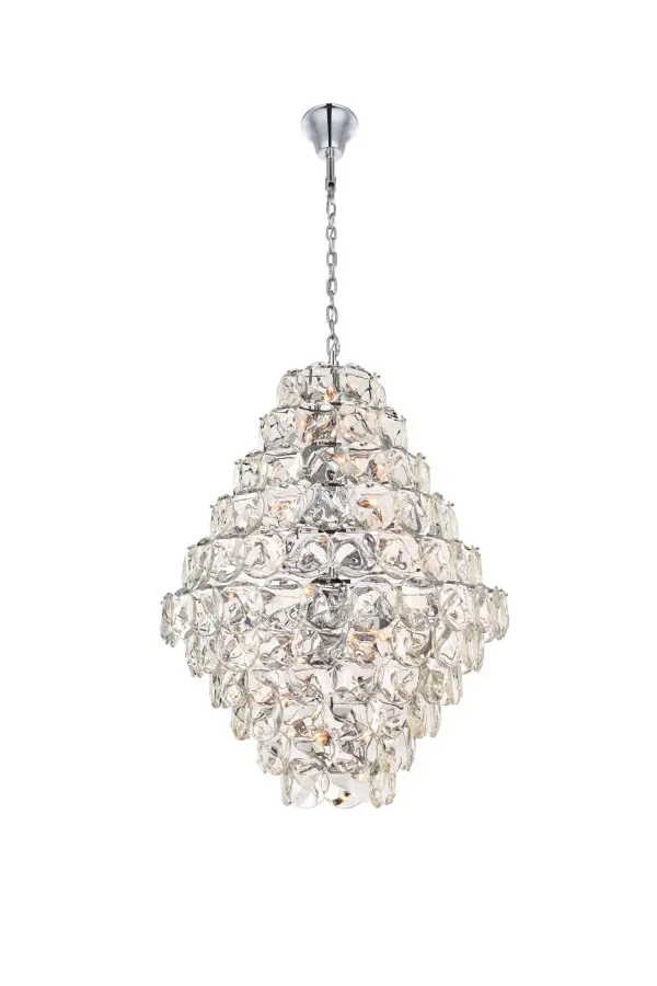 Dimensions
Chain/Rod Length: 59"
Length: 42.5"
Width: 42.5"
Height: 54"
Maximum Height: 128"
Wire Length: 142"
Specifications
Assembly Required: yes
Bulb Included: No
Crystal/Glass Color: Clear
Dimmable: Yes
Distressed Finish: No
Dry/Wet/Damp: Dry
ETL: Yes
Finish (Color): Chrome and Clear
Fixture Material: Iron and Crystal
Hanging Device: Chain
Hardware Finish: Chrome
Harware Material: Iron
Max/Nominal Watt: 2640W
Number of Lights: 66
Product Shape: Round
Product Type: Chandeliers
Product Warranty: 1 year limited
Socket Type: E12
Voltage: 110V - 125V
Wattage/Bulb: 40W
Weight: 303
Wire Included: Yes
Shipment type: LTL