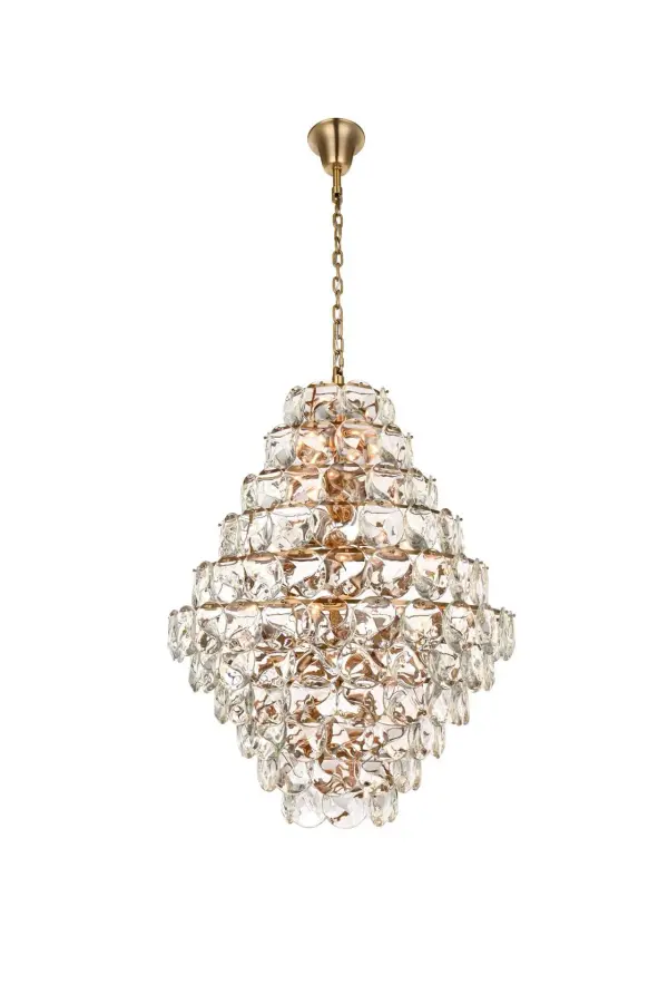 Dimensions
Chain/Rod Length: 59"
Length: 42.5"
Width: 42.5"
Height: 54"
Maximum Height: 128"
Wire Length: 142"
Specifications
Assembly Required: yes
Bulb Included: No
Crystal/Glass Color: Clear
Dimmable: Yes
Distressed Finish: No
Dry/Wet/Damp: Dry
ETL: Yes
Finish (Color): Satin Gold and Clear
Fixture Material: Iron and Crystal
Hanging Device: Chain
Hardware Finish: Satin Gold
Harware Material: Iron
Max/Nominal Watt: 2640W
Number of Lights: 66
Product Shape: Round
Product Type: Chandeliers
Product Warranty: 1 year limited
Socket Type: E12
Voltage: 110V - 125V
Wattage/Bulb: 40W
Weight: 303
Wire Included: Yes
Shipment type: LTL