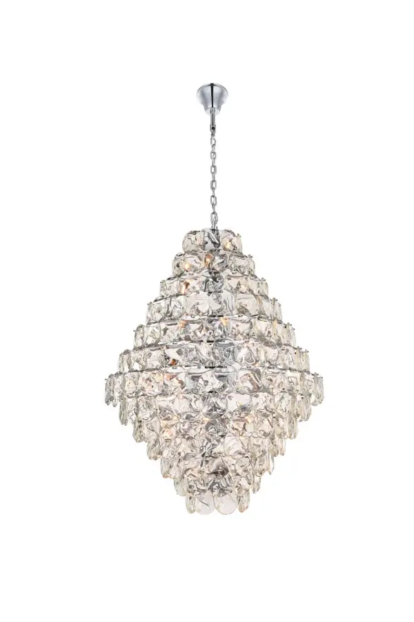 Dimensions
Chain/Rod Length: 59"
Length: 48"
Width: 48"
Height: 64"
Maximum Height: 138"
Wire Length: 142"
Specifications
Assembly Required: yes
Bulb Included: No
Crystal/Glass Color: Clear
Dimmable: Yes
Distressed Finish: No
Dry/Wet/Damp: Dry
ETL: Yes
Finish (Color): Chrome and Clear
Fixture Material: Iron and Crystal
Hanging Device: Chain
Hardware Finish: Chrome
Harware Material: Iron
Max/Nominal Watt: 3600W
Number of Lights: 90
Product Shape: Round
Product Type: Chandeliers
Product Warranty: 1 year limited
Socket Type: E12
Voltage: 110V - 125V
Wattage/Bulb: 40W
Weight: 384
Wire Included: Yes
Shipment type: LTL