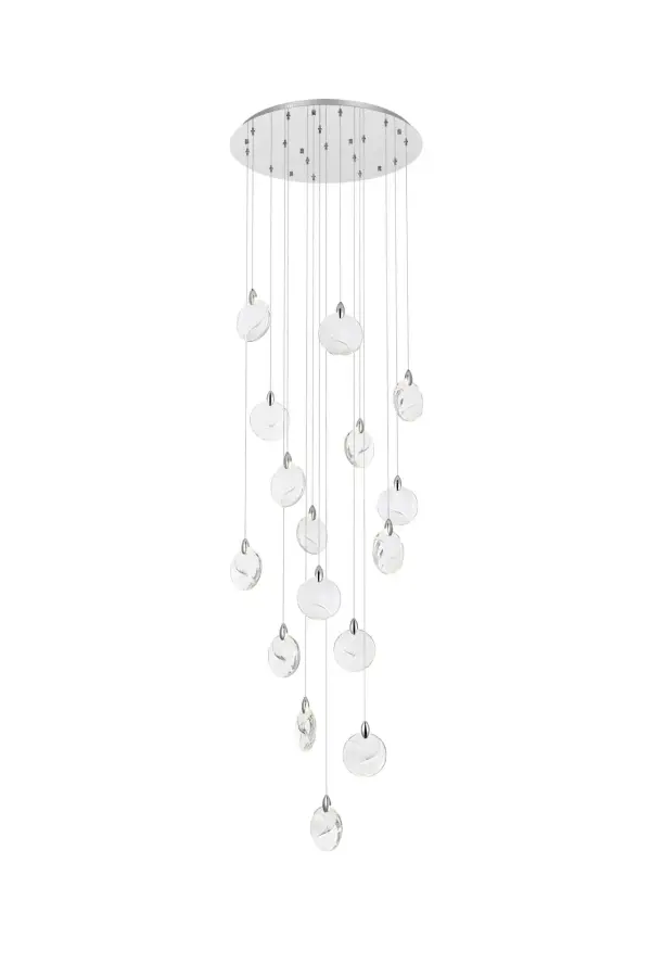 Dimensions
Chain/Rod Length: 142"
Length: 28"
Width: 28"
Height: 7.5"
Maximum Height: 125"
Wire Length: 142"
Specifications
Assembly Required: yes
Average Life (Hours): 6000
Bulb Included: Yes
Color Temperature: 3500K
CRI: 80
Crystal/Glass Color: Clear
Dimmable: Yes
Distressed Finish: No
Dry/Wet/Damp: Dry
ETL: Yes
Finish (Color): Chrome and Clear
Fixture Material: Iron and Crystal
Hanging Device: Cord
Hardware Finish: Chrome
Harware Material: Iron
Lumens: 150
Max/Nominal Watt: 32W
Number of Lights: 16
Product Shape: Round
Product Type: Pendants
Product Warranty: 1 year limited
Socket Type: LED
Voltage: 110V - 125V
Wattage/Bulb: 2W
Watts: 2W
Weight: 40
Wire Included: Yes
Shipment type: Small parcel