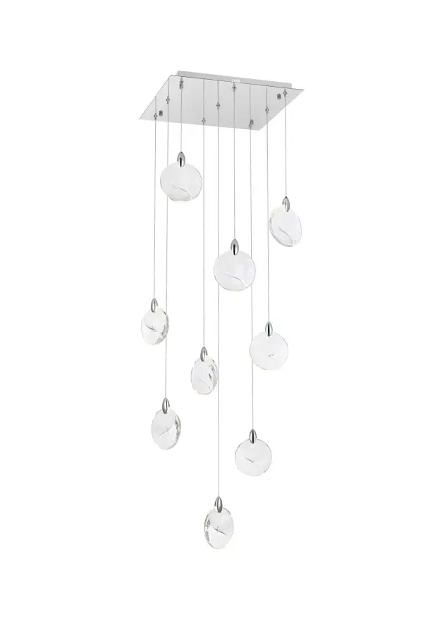 Dimensions
Chain/Rod Length: 142"
Length: 20"
Width: 20"
Height: 7.5"
Maximum Height: 125"
Wire Length: 142"
Specifications
Assembly Required: yes
Average Life (Hours): 6000
Bulb Included: Yes
Color Temperature: 3500K
CRI: 80
Crystal/Glass Color: Clear
Dimmable: Yes
Distressed Finish: No
Dry/Wet/Damp: Dry
ETL: Yes
Finish (Color): Chrome and Clear
Fixture Material: Iron and Crystal
Hanging Device: Cord
Hardware Finish: Chrome
Harware Material: Iron
Lumens: 150
Max/Nominal Watt: 18W
Number of Lights: 9
Product Shape: Rectangle
Product Type: Pendants
Product Warranty: 1 year limited
Socket Type: LED
Voltage: 110V - 125V
Wattage/Bulb: 2W
Watts: 2W
Weight: 26
Wire Included: Yes
Shipment type: Small parcel