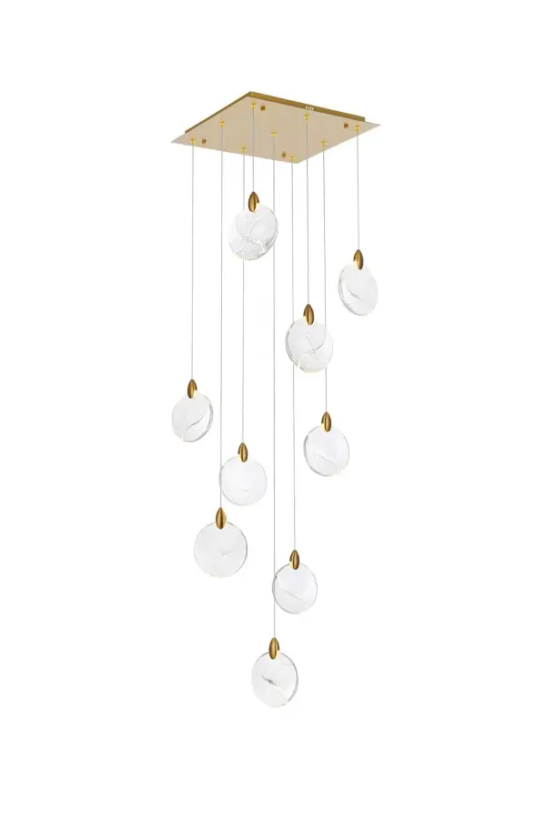 Dimensions
Chain/Rod Length: 142"
Length: 20"
Width: 20"
Height: 7.5"
Maximum Height: 125"
Wire Length: 142"
Specifications
Assembly Required: yes
Average Life (Hours): 6000
Bulb Included: Yes
Color Temperature: 3500K
CRI: 80
Crystal/Glass Color: Clear
Dimmable: Yes
Distressed Finish: No
Dry/Wet/Damp: Dry
ETL: Yes
Finish (Color): Satin Gold and Clear
Fixture Material: Iron and Crystal
Hanging Device: Cord
Hardware Finish: Satin Gold
Harware Material: Iron
Lumens: 150
Max/Nominal Watt: 18W
Number of Lights: 9
Product Shape: Rectangle
Product Type: Pendants
Product Warranty: 1 year limited
Socket Type: LED
Voltage: 110V - 125V
Wattage/Bulb: 2W
Watts: 2W
Weight: 26
Wire Included: Yes
Shipment type: Small parcel