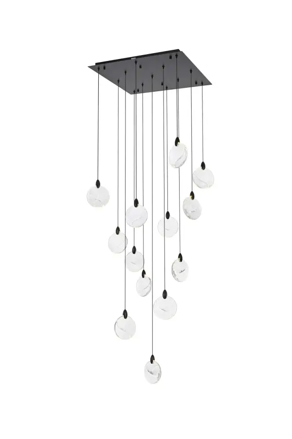 Dimensions
Chain/Rod Length: 142"
Length: 26"
Width: 26"
Height: 7.5"
Maximum Height: 125"
Wire Length: 142"
Specifications
Assembly Required: yes
Average Life (Hours): 6000
Bulb Included: Yes
Color Temperature: 3500K
CRI: 80
Crystal/Glass Color: Clear
Dimmable: Yes
Distressed Finish: No
Dry/Wet/Damp: Dry
ETL: Yes
Finish (Color): Black and Clear
Fixture Material: Iron and Crystal
Hanging Device: Cord
Hardware Finish: Black
Harware Material: Iron
Lumens: 150
Max/Nominal Watt: 26W
Number of Lights: 13
Product Shape: Rectangle
Product Type: Pendants
Product Warranty: 1 year limited
Socket Type: LED
Voltage: 110V - 125V
Wattage/Bulb: 2W
Watts: 2W
Weight: 39
Wire Included: Yes
Shipment type: Small parcel