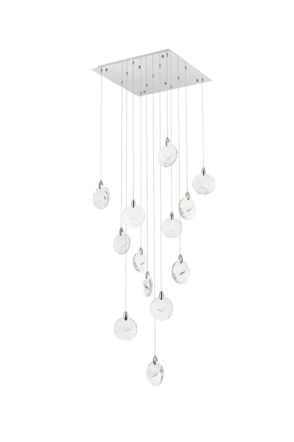 Dimensions
Chain/Rod Length: 142"
Length: 26"
Width: 26"
Height: 7.5"
Maximum Height: 125"
Wire Length: 142"
Specifications
Assembly Required: yes
Average Life (Hours): 6000
Bulb Included: Yes
Color Temperature: 3500K
CRI: 80
Crystal/Glass Color: Clear
Dimmable: Yes
Distressed Finish: No
Dry/Wet/Damp: Dry
ETL: Yes
Finish (Color): Chrome and Clear
Fixture Material: Iron and Crystal
Hanging Device: Cord
Hardware Finish: Chrome
Harware Material: Iron
Lumens: 150
Max/Nominal Watt: 26W
Number of Lights: 13
Product Shape: Rectangle
Product Type: Pendants
Product Warranty: 1 year limited
Socket Type: LED
Voltage: 110V - 125V
Wattage/Bulb: 2W
Watts: 2W
Weight: 39
Wire Included: Yes
Shipment type: Small parcel